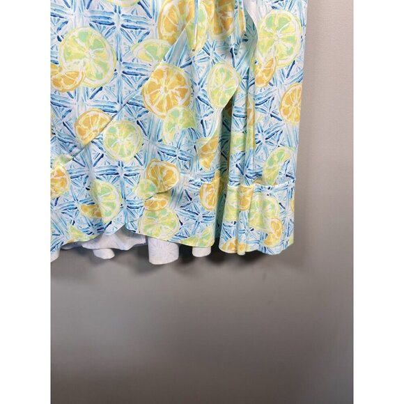 Lands' End Citrus Lemon Lime Women's 3X Ruffle Hem‎ Wrap Sun Dress Swim Coverup - Picture 4 of 15
